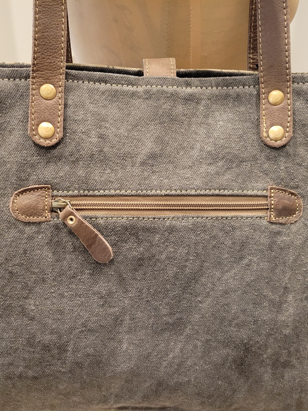 Myra Bag Beige Canvas Floral Tote with Brown Trim - Picture 8 of 9
